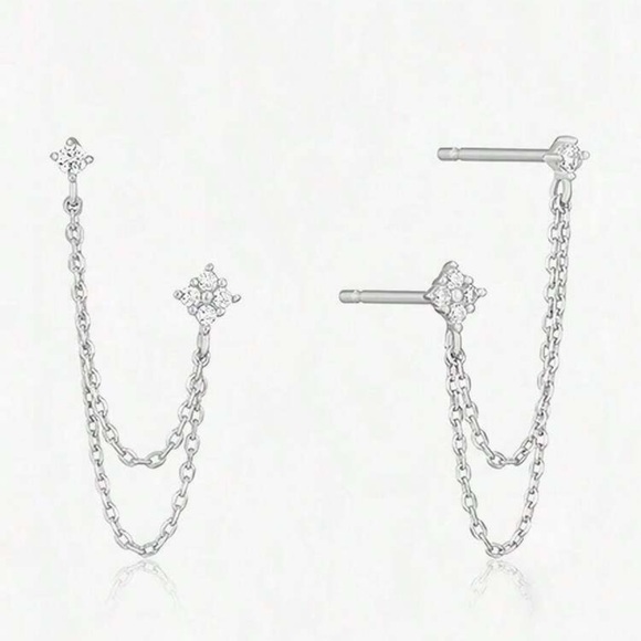 Jewelry - Cubic Zirconia Chain Pendant Stud Earrings, Hypoallergenic